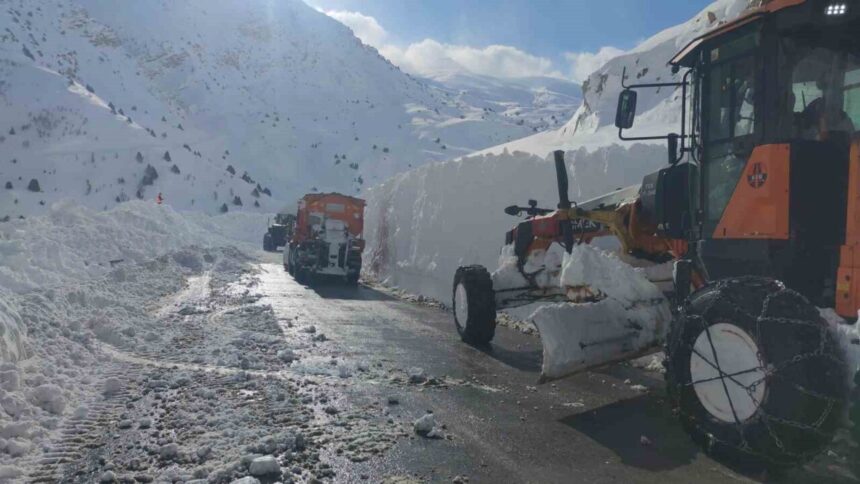 Van-Bahçesaray yolunda çığ temizliği yapan iş makinesi şarampole devrildi, operatör yaralandı.