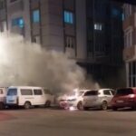 Çorlu’da park halindeki otomobilde yangın meydana geldi.