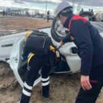 Afyonkarahisar’da direksiyon hakimiyetini kaybeden otomobil takla atarak devrildi, sürücü yaralı kurtuldu.