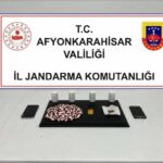 Afyonkarahisar’da jandarma operasyonunda uyuşturucu haplar ve 84 kullanımlık uyuşturucu emdirilmiş peçete ele geçirildi.