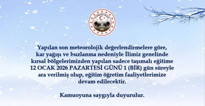 Kırklareli’nde kar ve buzlanma nedeniyle taşımalı eğitime bir gün ara verildi! Kırklareli’nde kar ve buzlanma nedeniyle taşımalı eğitime bir gün ara verildi!
