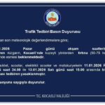 Kocaeli Valiliği, beklenen fırtına nedeniyle motosiklet ve benzeri araçların trafiğe çıkmasını yasakladı.