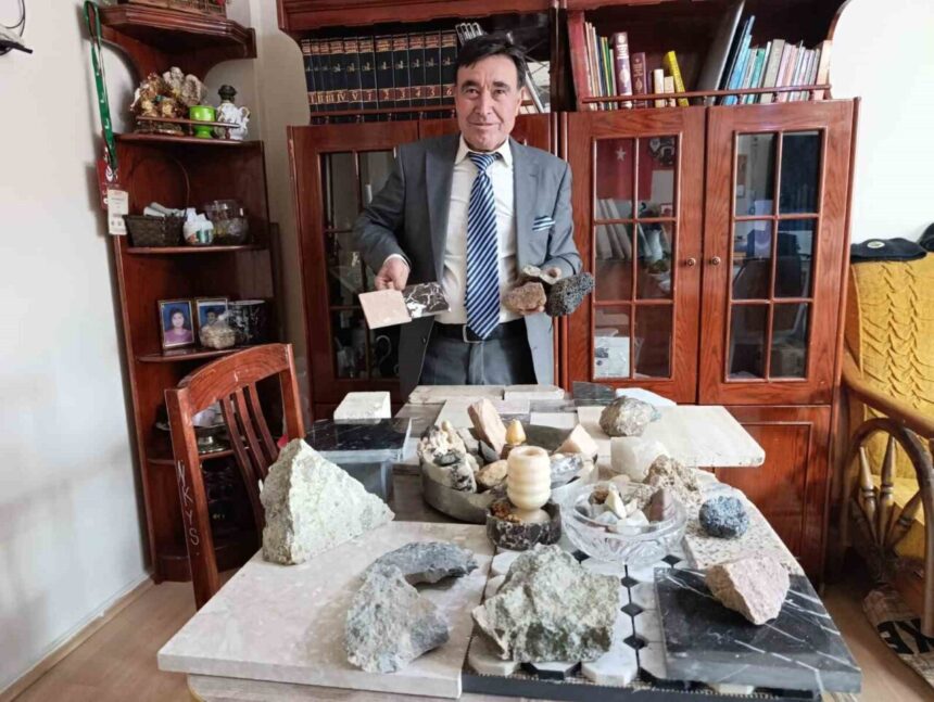 Salihli’deki maden teknikeri, geniş mermer ve doğaltaş koleksiyonuyla dikkat çekiyor.