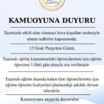 Şarköy’de kötü hava koşulları nedeniyle taşımalı eğitimde 1 gün ara verildi.