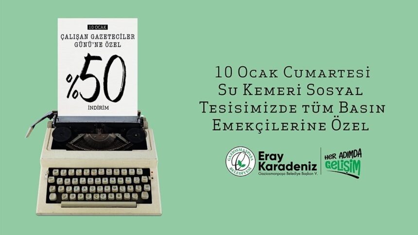 Gaziosmanpaşa Belediyesi, 10 Ocak Çalışan Gazeteciler Günü’nde basın mensuplarına sosyal tesiste indirim sunacak. Gaziosmanpaşa Belediyesi, 10 Ocak Çalışan Gazeteciler Günü’nde basın mensuplarına sosyal tesiste indirim sunacak.
