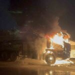 Tekirdağ Çorlu’da park halindeki beton pompası alev alarak kullanılmaz hale geldi.