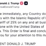 Trump, İran ile ticaret yapan ülkelere ABD’de yüzde 25 gümrük vergisi uygulanacağını duyurdu.