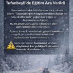 Tufanbeyli’de kar yağışı nedeniyle eğitime 1 gün süreyle ara verildi.