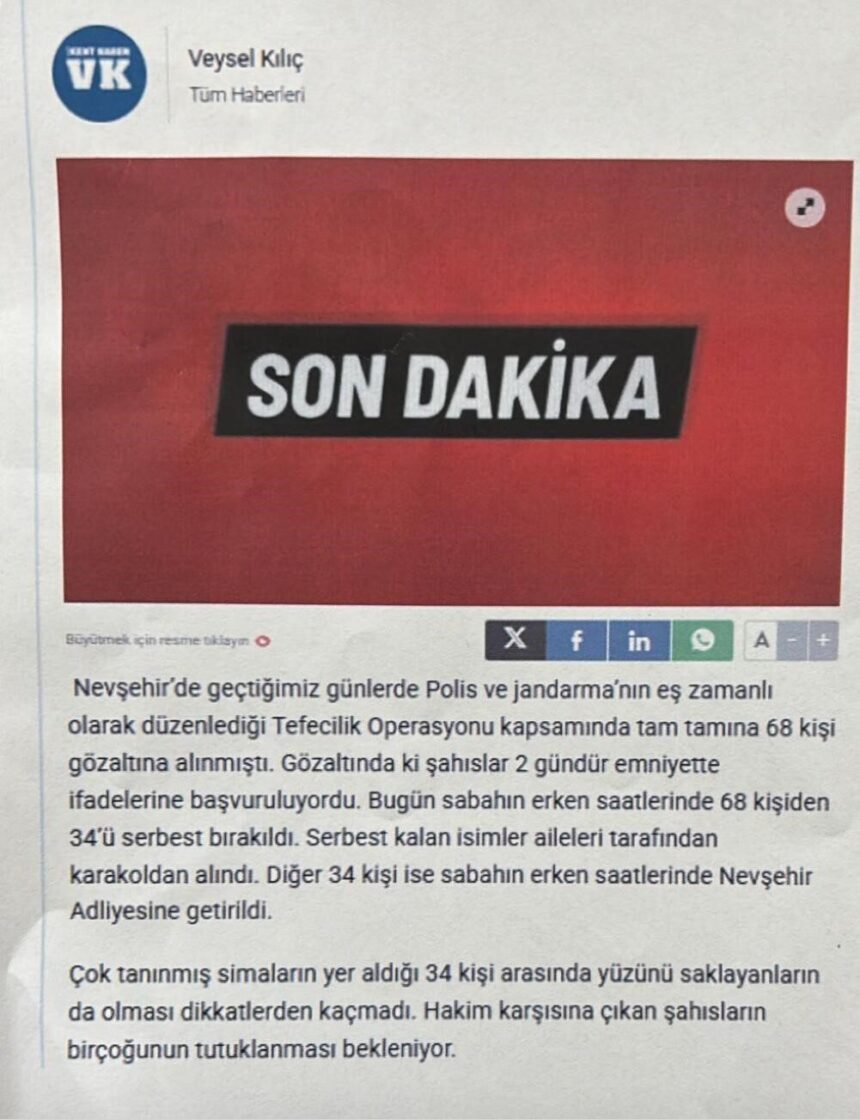 Nevşehir’de Kent Haber Gazetesi’nin Genel Yayın Yönetmeni Veysel Kılıç gözaltına alındı. Nevşehir’de Kent Haber Gazetesi’nin Genel Yayın Yönetmeni Veysel Kılıç gözaltına alındı.